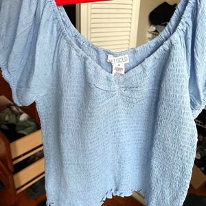 Ruffle Hemmed, Elastic Stretch, Slight Crop Blouse